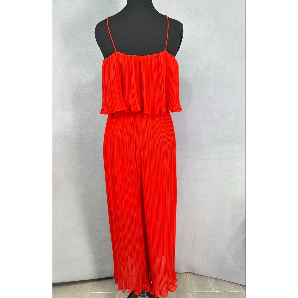 Zara Red Pleated Strappy Wide Leg Culotte Jumpsuit Ruffle Overlay Size M - Picture 4 of 10